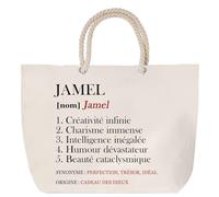 Sac de plage anse corde Jamel Définition | Cabas Cadeau Homme Fête des Pères Humour Prénom Grand Sac Transport Sport