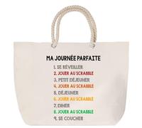 Sac de plage anse corde jouer au scrabble journée parfaite Cabas Cadeau Femme Homme, Anniversaire Noël, Maman Papa | Sac Pratique Idéal Shopping Voyage