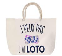 Sac de plage anse corde Loto J'peux pas | Cadeau Passionné Anniversaire Noël Toile de Coton Grand Sac de Transport & Sport