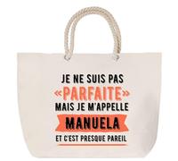 Sac de plage anse corde Manuela Parfaite Cabas femme cadeau anniversaire Noël fête des mères mamie humour, Grand Sac Sport Voyage Shopping