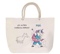 Sac de plage anse corde Maréchal-ferrant Les Autres vs Moi | Cabas Toile Coton Cadeau Anniversaire Femme Noël Fête des Mères Grand Sac Transport Sport