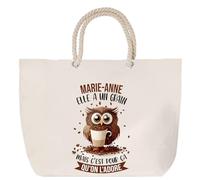 Sac de plage anse corde Marie-Anne Chouette Grain | Cabas Toile Coton Cadeau Anniversaire Femme Noël Fête des Mères Grand Sac Transport Sport