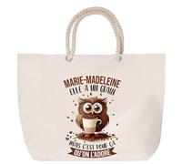 Sac de plage anse corde Marie-Madeleine Chouette Grain | Cabas Toile Coton Cadeau Anniversaire Femme Noël Fête des Mères Grand Sac Transport Sport
