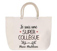 Sac de plage anse corde Marie-Madeleine Une Super Collègue | Cabas Toile Coton Cadeau Anniversaire Femme Noël Fête des Mères Grand Sac Transport Sport