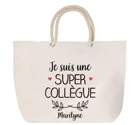 Sac de plage anse corde Marilyne Une Super Collègue | Cabas Toile Coton Cadeau Anniversaire Femme Noël Fête des Mères Grand Sac Transport Sport
