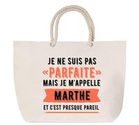 Sac de plage anse corde Marthe Parfaite Cabas femme cadeau anniversaire Noël fête des mères mamie humour, Grand Sac Sport Voyage Shopping