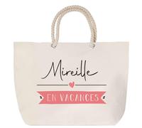 Sac de plage anse corde Mireille en Vacances | Cadeau Femme Anniversaire Noël Toile de Coton Grand Sac de Transport & Sport