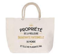 Sac de plage anse corde Propriété de la Meilleure Assistante maternelle Cabas Cadeau Collègue Femme Humour Retraite Secret Santa, Grand Sac Sport Voyage Shopping