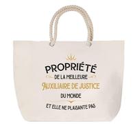 Sac de plage anse corde Propriété de la Meilleure Auxiliaire de justice Cabas Cadeau Collègue Femme Humour Retraite Secret Santa, Grand Sac Sport Voyage Shopping