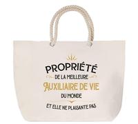Sac de plage anse corde Propriété de la Meilleure Auxiliaire de vie Cabas Cadeau Collègue Femme Humour Retraite Secret Santa, Grand Sac Sport Voyage Shopping