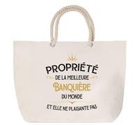 Sac de plage anse corde Propriété de la Meilleure Banquière Cabas Cadeau Collègue Femme Humour Retraite Secret Santa, Grand Sac Sport Voyage Shopping