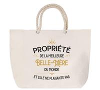 Sac de plage anse corde Propriété de la Meilleure Belle-Mère Cadeau Maman Idée Fête des Mères Anniversaire Grand Cabas Femme, Sac Sport Voyage Shopping