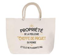 Sac de plage anse corde Propriété de la Meilleure Cheffe de projet Cabas Cadeau Collègue Femme Humour Retraite Secret Santa, Grand Sac Sport Voyage Shopping