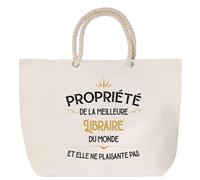 Sac de plage anse corde Propriété de la Meilleure Libraire Cabas Cadeau Collègue Femme Humour Retraite Secret Santa, Grand Sac Sport Voyage Shopping