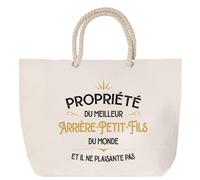 Sac de plage anse corde Propriété du Meilleur Arrière-petit-fils Cabas Cadeau Homme Humour Fête des Pères Retraite Collègue Travail Grand Sac Sport