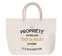 Sac de plage anse corde Propriété du Meilleur Chef de projet Cabas Cadeau Homme Humour Fête des Pères Retraite Collègue Travail Grand Sac Sport