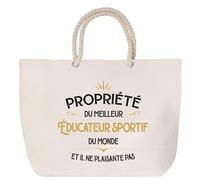 Sac de plage anse corde Propriété du Meilleur Éducateur sportif Cabas Cadeau Homme Humour Fête des Pères Retraite Collègue Travail Grand Sac Sport