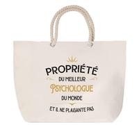 Sac de plage anse corde Propriété du Meilleur Psychologue Cabas Cadeau Homme Humour Fête des Pères Retraite Collègue Travail Grand Sac Sport