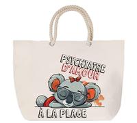 Sac de plage anse corde Psychiatre d'amour à la Plage | Cabas Toile Coton Cadeau Anniversaire Femme Noël Fête des Mères Grand Sac Transport Sport