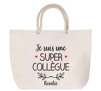 Sac de plage anse corde Rosalie Une Super Collègue | Cabas Toile Coton Cadeau Anniversaire Femme Noël Fête des Mères Grand Sac Transport Sport