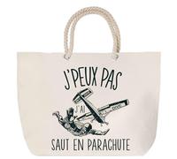 Sac de plage anse corde Saut en Parachute J'peux pas | Cadeau Passionné Anniversaire Noël Toile de Coton Grand Sac de Transport & Sport