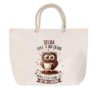 Sac de plage anse corde Selma Chouette Grain | Cabas Toile Coton Cadeau Anniversaire Femme Noël Fête des Mères Grand Sac Transport Sport