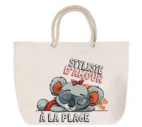 Sac de plage anse corde Styliste d'amour à la Plage | Cabas Toile Coton Cadeau Anniversaire Femme Noël Fête des Mères Grand Sac Transport Sport