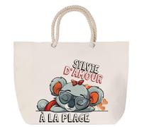 Sac de plage anse corde Sylvie d'amour à la Plage | Cabas Toile Coton Cadeau Anniversaire Femme Noël Fête des Mères Grand Sac Transport Sport