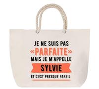 Sac de plage anse corde Sylvie Parfaite Cabas femme cadeau anniversaire Noël fête des mères mamie humour, Grand Sac Sport Voyage Shopping