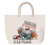 Sac de plage anse corde Vanessa d'amour à la Plage | Cabas Toile Coton Cadeau Anniversaire Femme Noël Fête des Mères Grand Sac Transport Sport