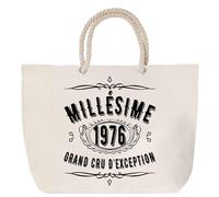 Sac de plage avec anse corde 1976 Millésime Grand Cru | Toile de Coton Cadeau Anniversaire Femme Homme Grand Sac de Transport & Sport