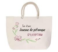 Sac de plage avec anse corde Joueuse de pétanque d'exception | Toile de Coton Cadeau Femme Grand Sac de Transport & Sport