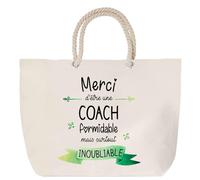 Sac de plage avec anse corde Merci Coach Inoubliable Femme | Toile de Coton Cadeau Femme Grand Sac de Transport & Sport