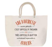 Sac de plage avec anse corde Une Marinette aussi géniale | Toile de Coton Cadeau Femme Grand Sac de Transport & Sport