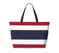 Sac de plage avec drapeau de la Thaïlande, pliable, spacieux, sac de plage à fermeture éclair, noir, taille unique, Noir , Taille unique