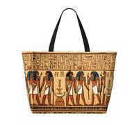 Sac de plage avec hiéroglyphes égyptiens anciens - Sac de plage pliable spacieux avec fermeture éclair, noir, taille unique, Noir , Taille unique