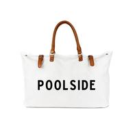 Sac de plage avec poignée en cuir végétal, sac de plage extra large pour femme, imperméable, anti-sable, blanc, blanc, extra large