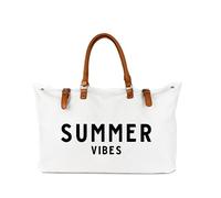Sac de plage avec poignée en cuir végétalien, sac de plage extra large pour femme, imperméable, anti-sable, blanc, blanc, extra large, Summer Vibes