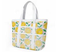 Sac de Plage Blanc Jaune Citron Sac Fourre Tout Voyage Tote Bag Piscine Avec Fermeture Éclair Cabas de Voyage Accessoire Plage Pliable Et Léger Beach Travel Bag Gym Cabas Femme 33x32cm/3 Pièce