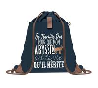 Sac de Plage Bleu avec Anse Corde Abyssin Travailler Dur pour mon Chat - Toile de Coton - Grand Sac de Transport, Sport, Courses & Travail - Idée Cadeau Original Collègue, Anniversaire