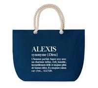 Sac de Plage Bleu avec Anse Corde Alexis Définition - Toile de Coton - Grand Sac de Transport, Sport, Courses & Travail - Idée Cadeau Original Collègue, Anniversaire ou Départ Retraite