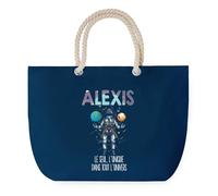 Sac de Plage Bleu avec Anse Corde Alexis Unique dans l'Univers - Toile de Coton - Grand Sac de Transport, Sport, Courses & Travail - Idée Cadeau Original Collègue, Anniversaire ou Départ Retraite