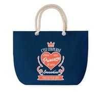 Sac de Plage Bleu avec Anse Corde Amandine Princesse - Toile de Coton - Grand Sac de Transport, Sport, Courses & Travail - Idée Cadeau Original Collègue, Anniversaire ou Départ Retraite