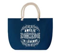 Sac de Plage Bleu avec Anse Corde Amélie Déesse Légende - Toile de Coton - Grand Sac de Transport, Sport, Courses & Travail - Idée Cadeau Original Collègue, Anniversaire ou Départ Retraite