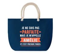 Sac de Plage Bleu avec Anse Corde Amélie Parfaite - Toile de Coton - Grand Sac de Transport, Sport, Courses & Travail - Idée Cadeau Original Collègue, Anniversaire ou Départ Retraite