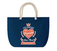 Sac de Plage Bleu avec Anse Corde Anne-Marie Princesse - Toile de Coton - Grand Sac de Transport, Sport, Courses & Travail - Idée Cadeau Original Collègue, Anniversaire ou Départ Retraite