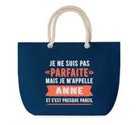 Sac de Plage Bleu avec Anse Corde Anne Parfaite - Toile de Coton - Grand Sac de Transport, Sport, Courses & Travail - Idée Cadeau Original Collègue, Anniversaire ou Départ Retraite