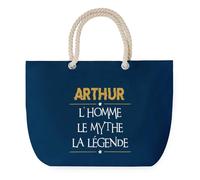 Sac de Plage Bleu avec Anse Corde Arthur Homme Mythe Légende -jaune - Toile de Coton - Sac de Transport, Sport, Courses & Travail - Idée Cadeau Original Collègue, Anniversaire Retraite