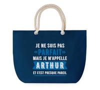 Sac de Plage Bleu avec Anse Corde Arthur Parfait - Toile de Coton - Grand Sac de Transport, Sport, Courses & Travail - Idée Cadeau Original Collègue, Anniversaire ou Départ Retraite