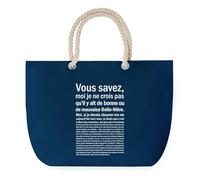 Sac de Plage Bleu avec Anse Corde Belle-Mère Bonne ou de Mauvaise - Toile de Coton - Grand Sac de Transport, Sport, Courses & Travail - Idée Cadeau Original Collègue, Anniversaire ou Départ Retraite